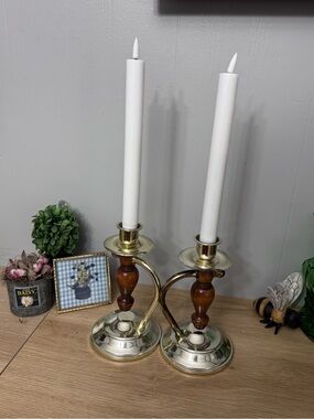 Vintage Homco Style Convertible Candle Holders – Pair Wood Taper Holders